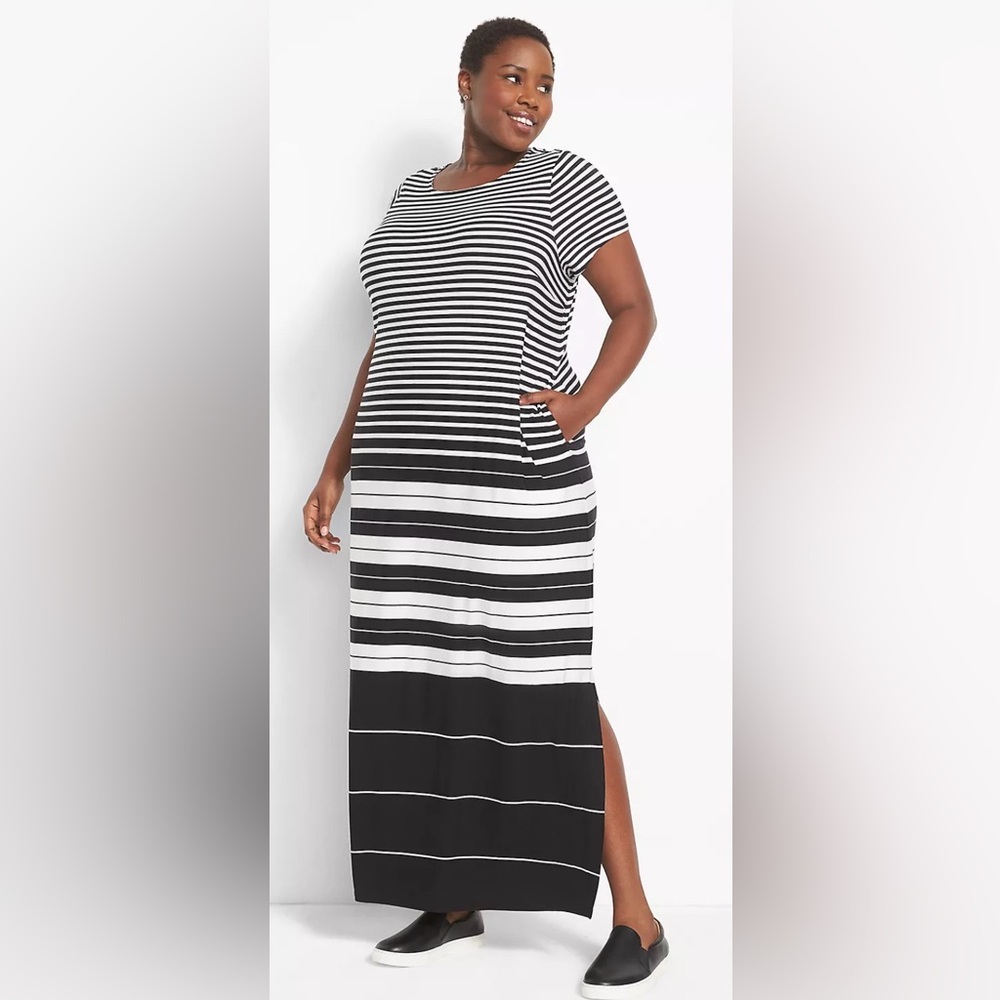 Lane Bryant 22/24 Black White Striped Maxi Dress, Soft & Stretchy